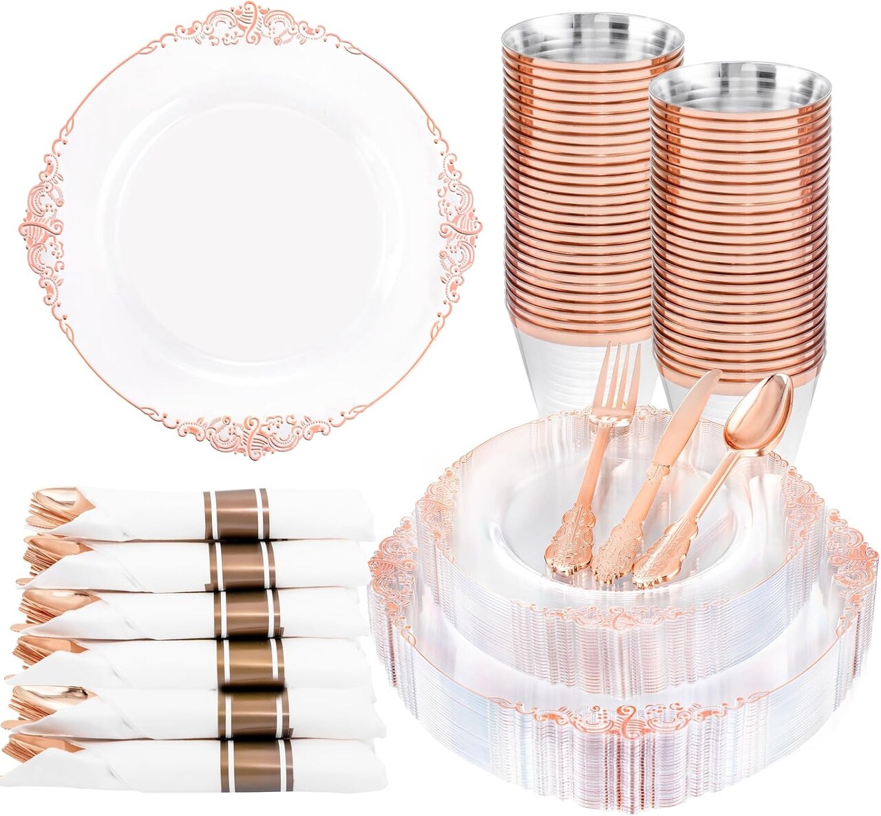 175PCS Black & Gold Disposable Dinnerware Set – Serves 25 Guests for Parties & Special Occasions